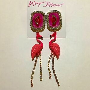Betsey Johnson Watermelon Pink Flamingo Drop Earrings New